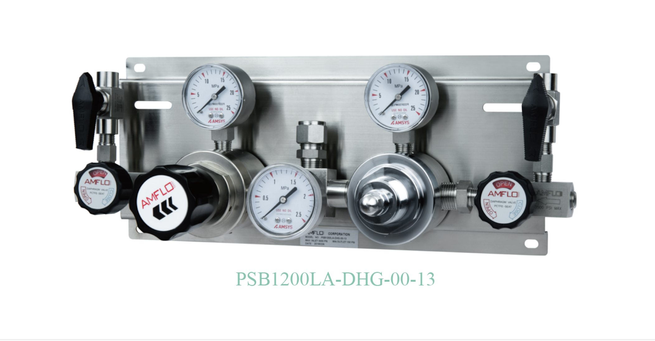 Панель газовая полуавтоматическая AMFLO PSB1200 ADGP13R,  одноступенчатая, Pвх-206 bar, c манометрами, PRV, PUV, обж. фитинг 1/2''  CV-1.0 / Semi-automatic GP AMFLO PSB1200 ADGP13R single-stage, inlet pressure 206bar,  PRV, ball valves. FNPT 1/2 CV-1