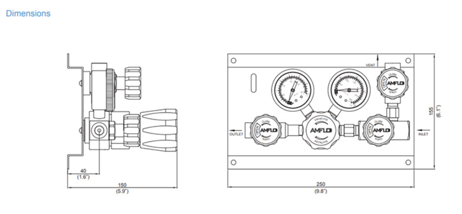 Панель газовая ручная AMFLO PSB 110 D-P00-00, Pвх-241 bar, c манометрами, PRV, PUV, POV, FNPT 1/4  CV-0.08 / Manual gas panel AMFLO PSB 110D D-P00-00 single-stage, inlet pressure 241bar,  PRV, connections FNPT 1/4 CV-0.08