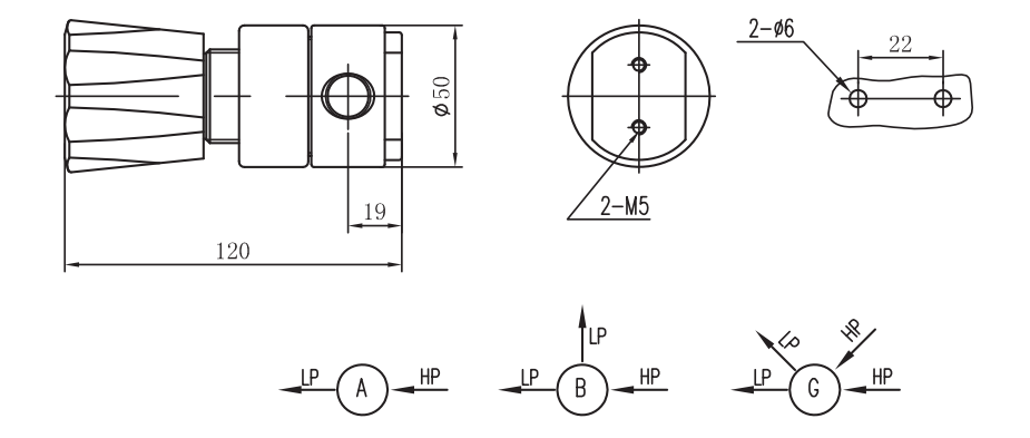 Pressure regulator PUSHER  R510, single stage, 2 ports 1/4" M VCR, inlet pressure 200 bar, outlet pressure 4 bar, Ra20