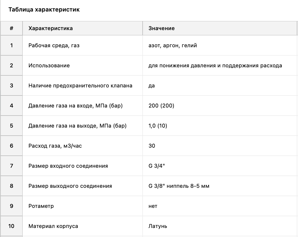 Регулятор 6000 (60H3905028). Ar-N-He, 200/10 бар, вх. G3/4; вых. G3/8" ниппель 10-5 мм