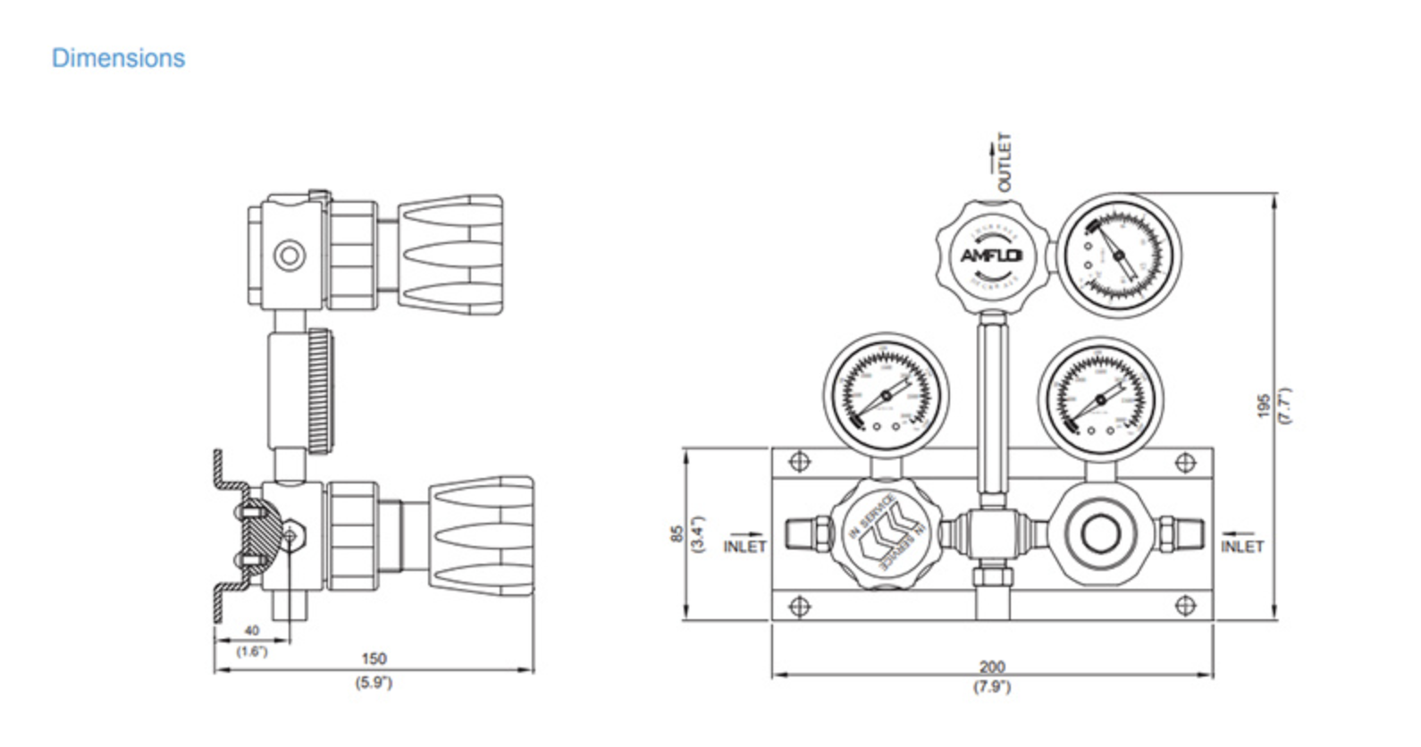 Панель газовая полуавтоматическая AMFLO R1100 ADGP00,  одноступенчатая, Pвх-206 bar, c манометрами, PRV, FNPT 1/4  CV-0.08 / Semi-automatic gas panel AMFLO R1100 ADGP00R  PRV, connections FNPT 1/4 CV-0.08