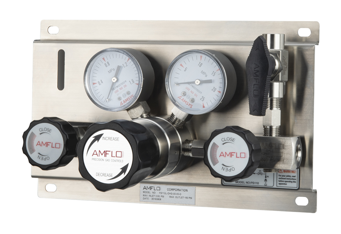 Панель газовая ручная AMFLO PSB 110 D-P00-00, Pвх-241 bar, c манометрами, PRV, PUV, POV, FNPT 1/4  CV-0.08 / Manual gas panel AMFLO PSB 110D D-P00-00 single-stage, inlet pressure 241bar,  PRV, connections FNPT 1/4 CV-0.08