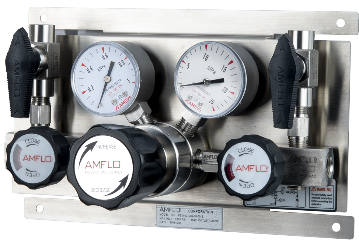 Панель газовая ручная двухплечевая AMFLO PSB 210 D-P00-00R, Pвх-241 bar, c манометрами, PRV, PUV, FNPT 1/4  CV-0.08 / Manual gas panel AMFLO PSB 210 D-P00-00R single-stage, inlet pressure 241bar,  PRV, ball valves, connections FNPT 1/4 CV-0.08
